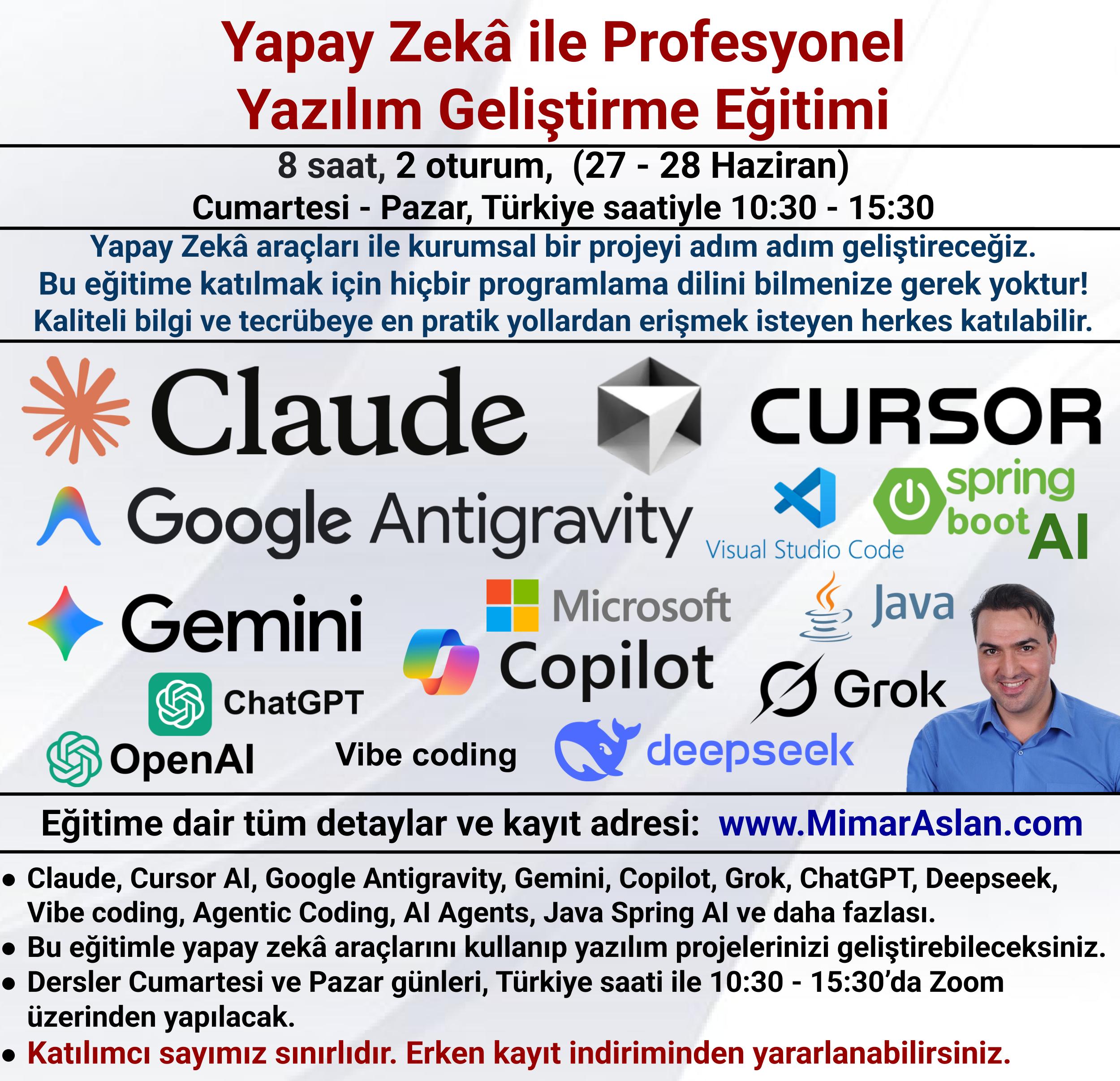 Yapay Zekâ ile Profesyonel Yazılım Geliştirme Eğitimi - Mimar Aslan