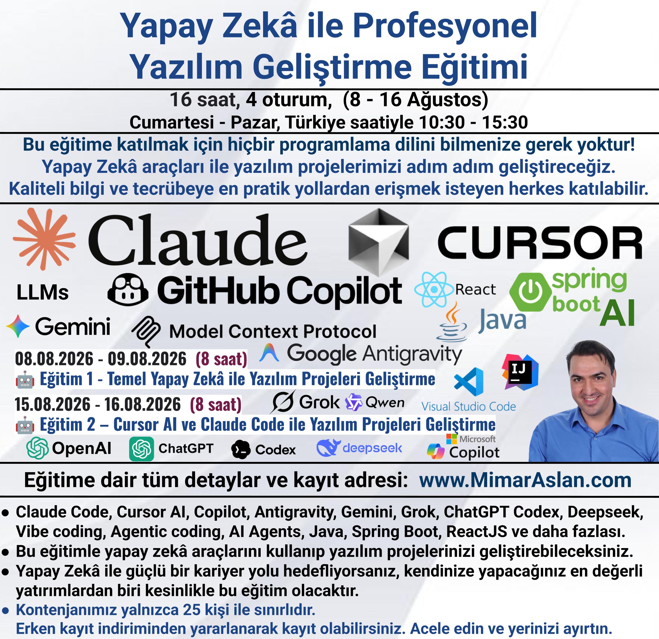 Yapay Zekâ ile Profesyonel Yazılım Geliştirme Eğitimi - Mimar Aslan